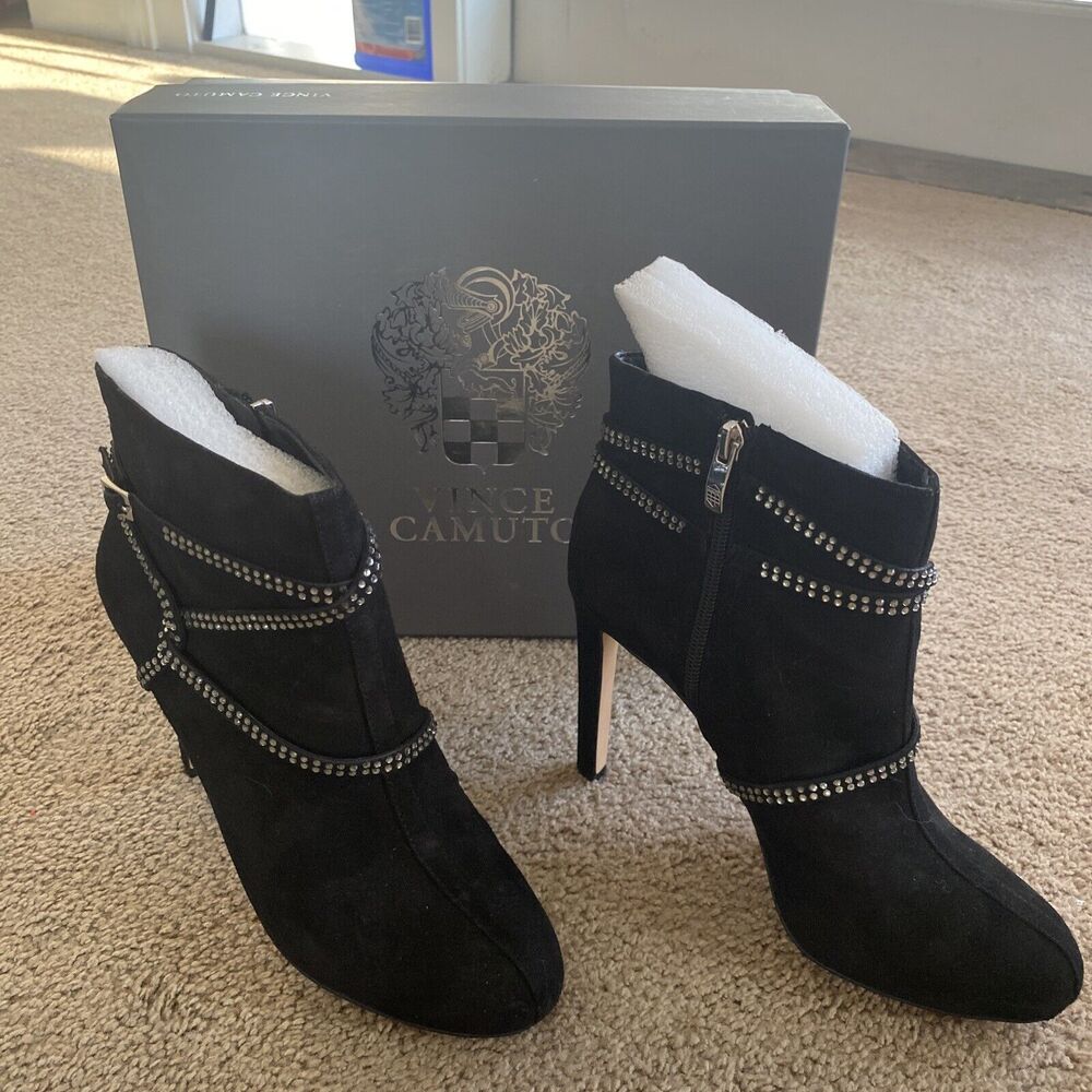 Vince Camuto Suede Ankle Boots 8.5 Black Studded Strap